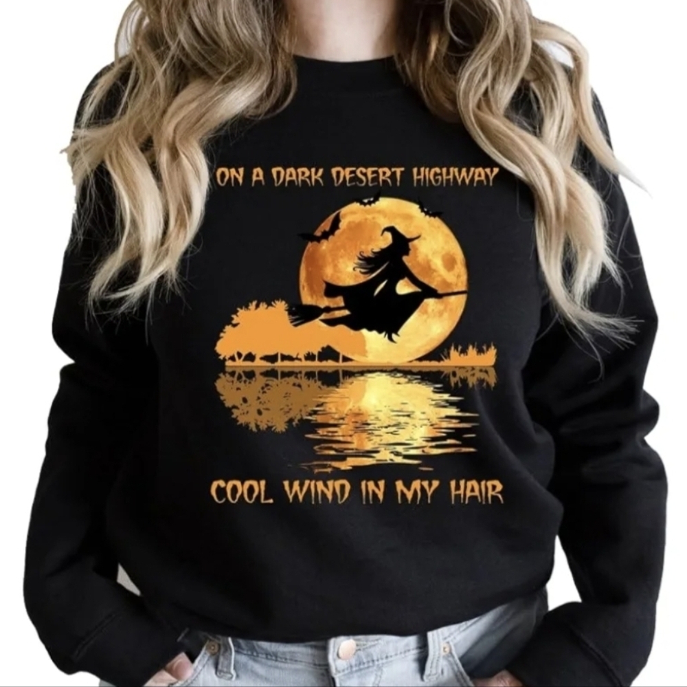 Witch Halloween Grey Pullover Sweatshirt, Size XL | On a Dark Desert Highway